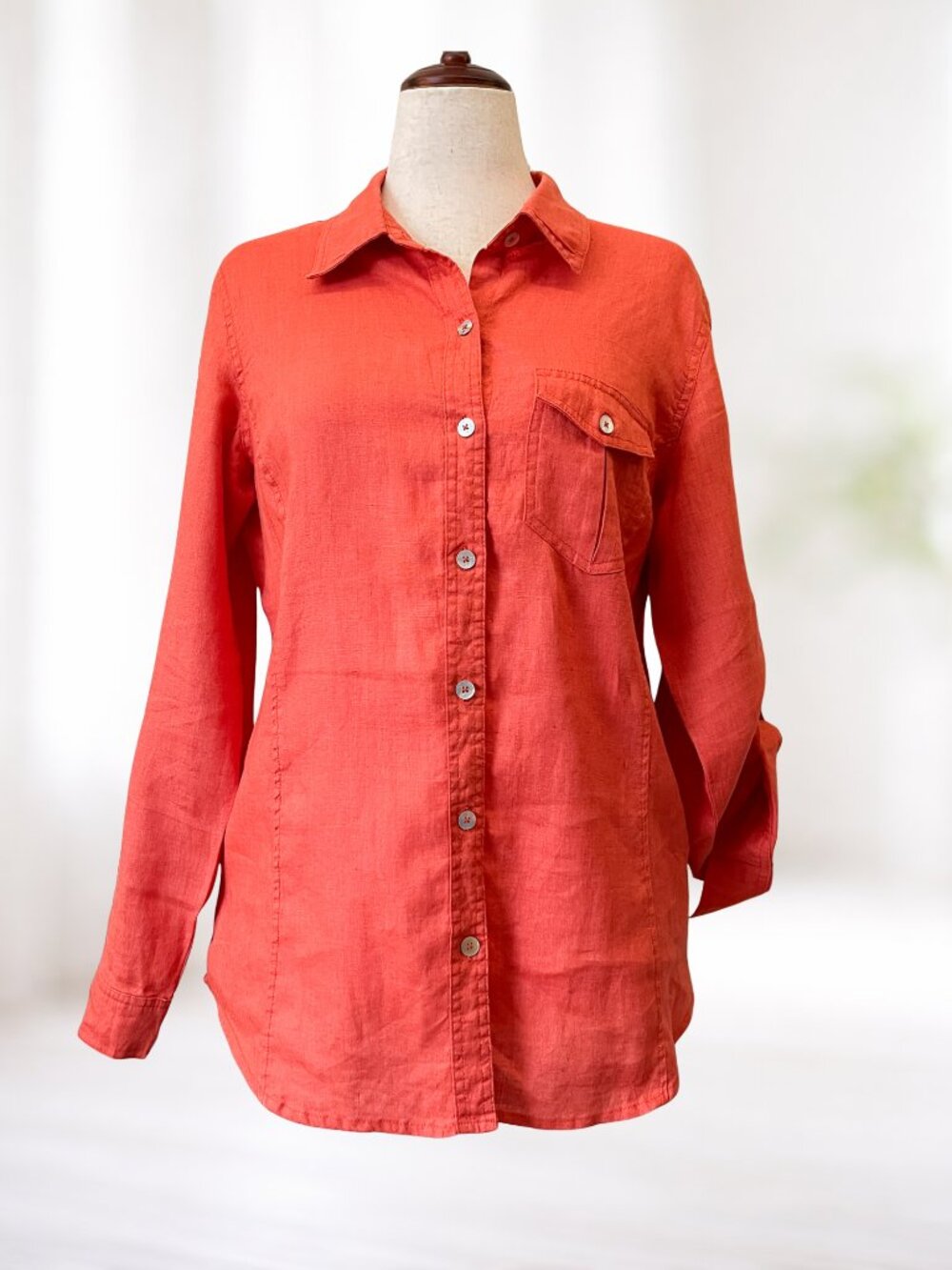 Travel Smith Linen Roll-Tab Sleeve Top M Casual Costal Cruise